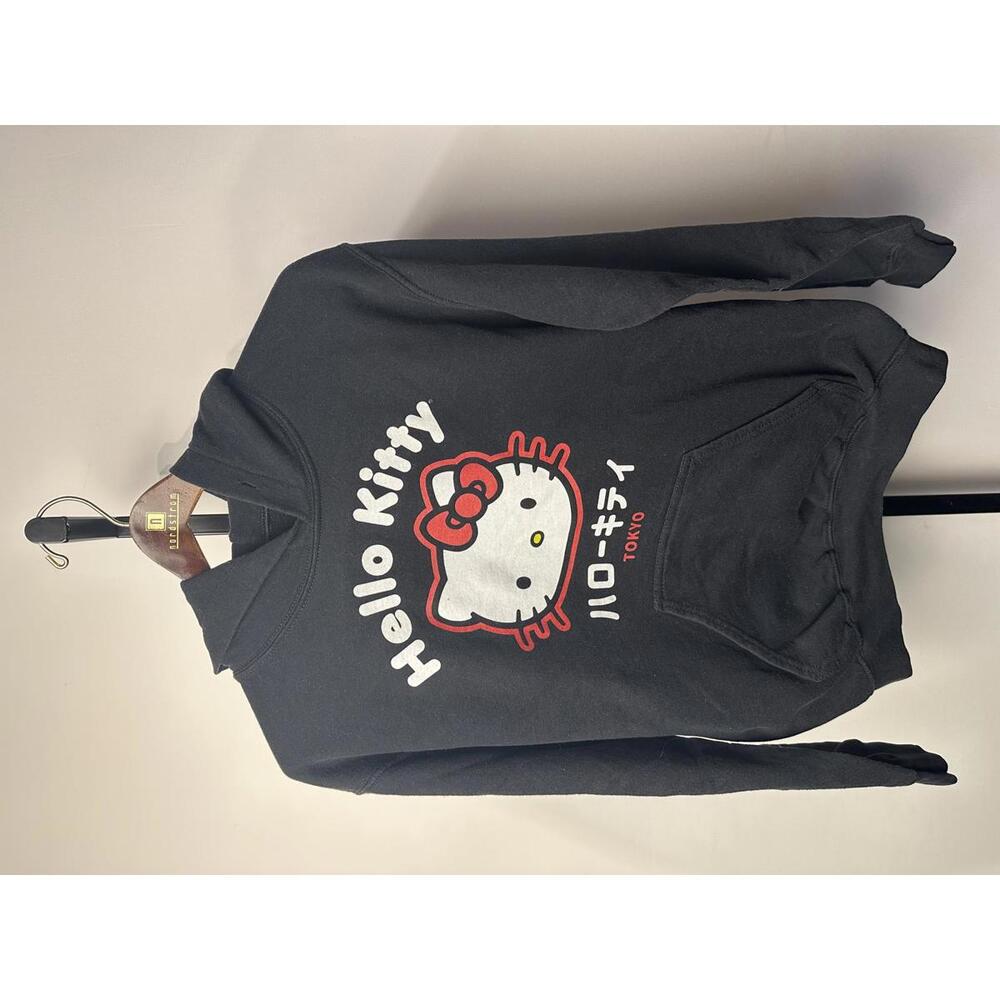 Preowned Hello Kitty Tokyo Black Hoodie with Sleeve Print (Small)